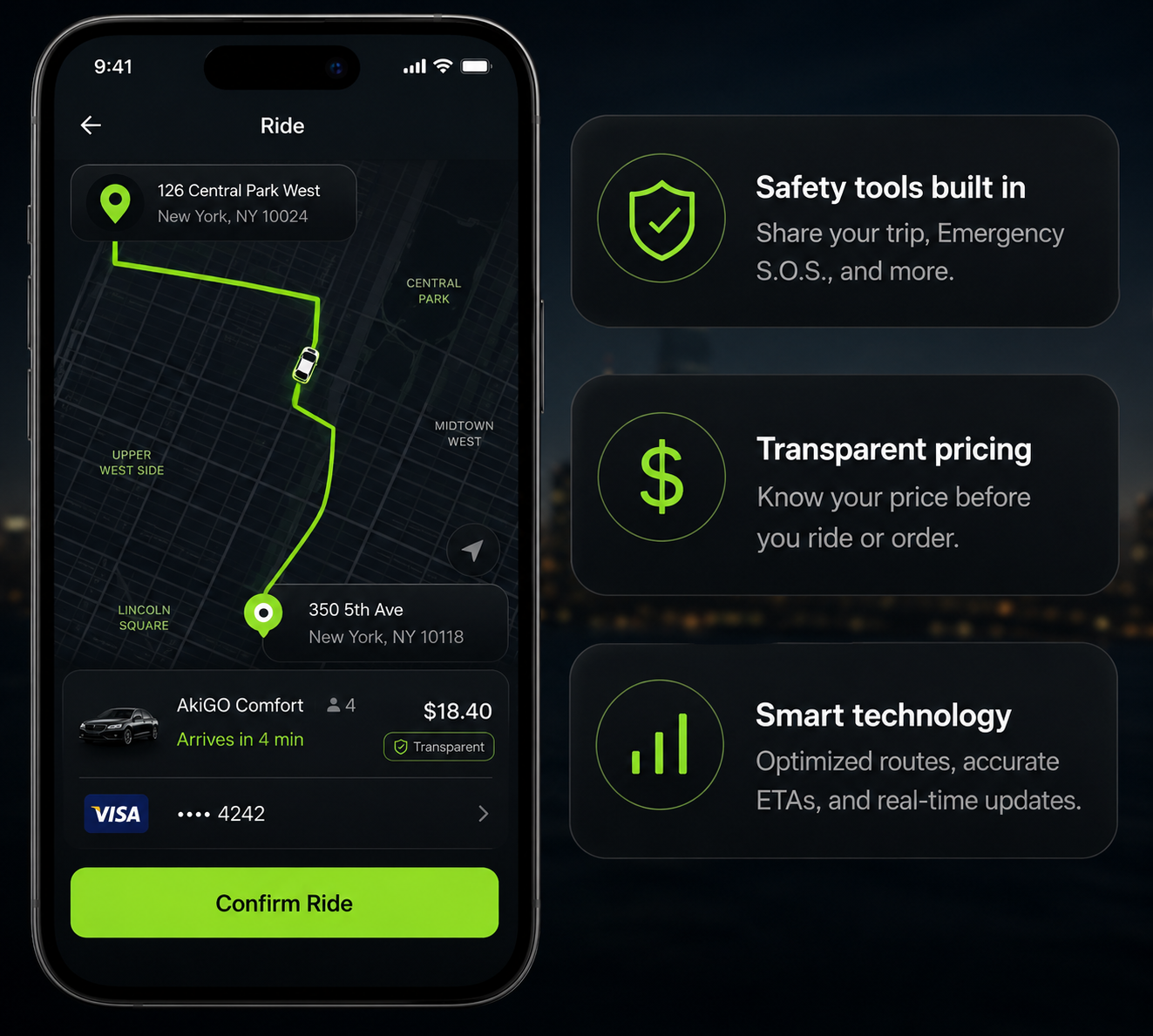 AkiGO route, safety, pricing, and technology features